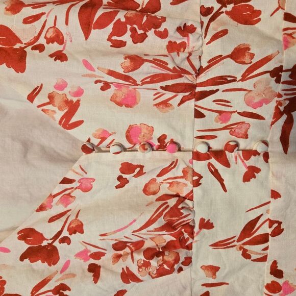 Banana Republic Red and White Floral Cap Sleeve Cotton-Linen Blend Dress Size 10 - Picture 2 of 8
